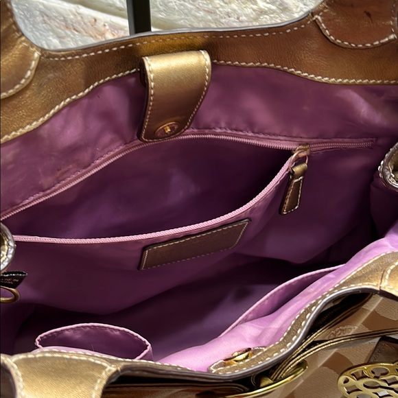 Coach Op Art Canvas Shoulder Bag 13880 Beige Gold Metallic In GUC. - Picture 13 of 14